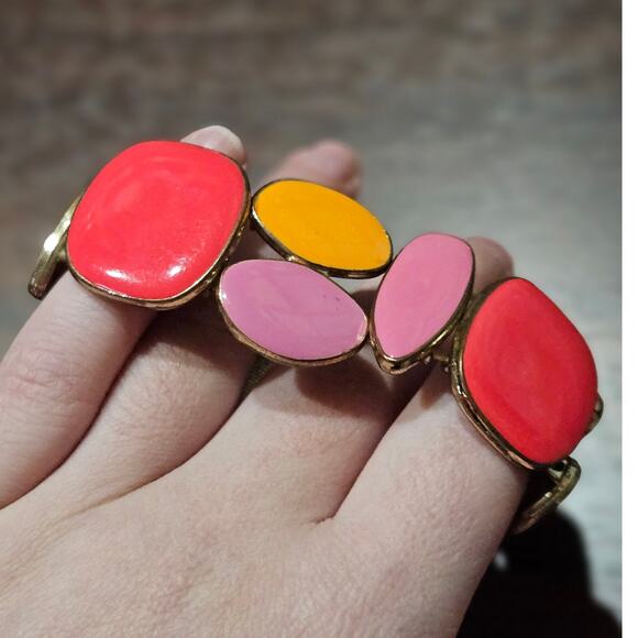 Eclectic Funky Colorful Enamel Statement Stretch Bracelet from Estate Sale - Picture 5 of 8